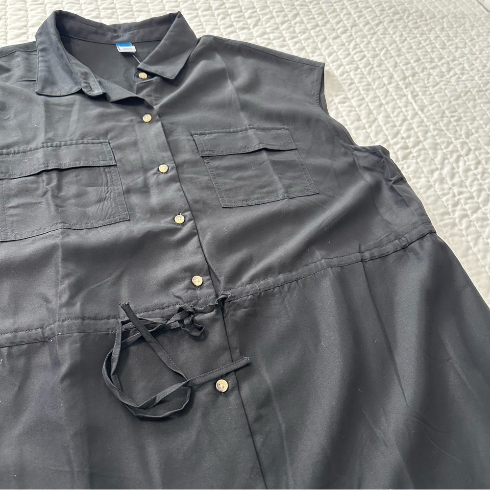 NWT Old Navy Sleevesless Utility Black Midi Dress with Buttons and Side sSlit - Picture 6 of 12